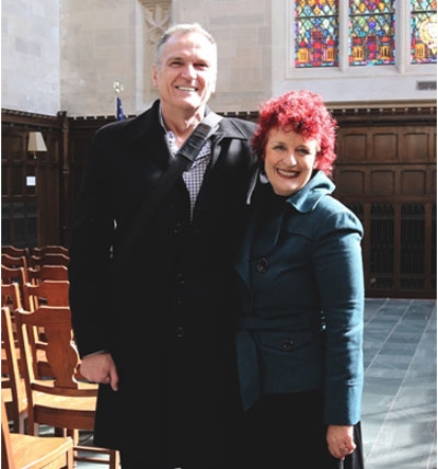 Greg and Debra having fun before presenting at Fordham University, Bronx, New York <br>(Photo by Danielle Chu of Sub-Linea Films)